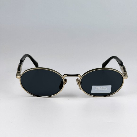 Prada PR65ZS ZVN09T Sunglasses Pale Gold Dark Grey Oval Metal Unisex - Picture 7 of 15